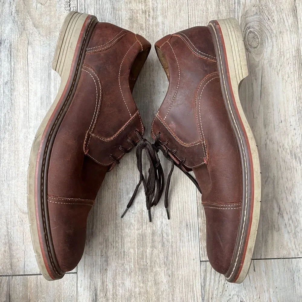 Florsheim Norwalk Plain Toe Oxford Brown Leather Shoes Comfortech Mens 9M Rustic